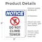 Signmission Do Not Climb Tower Sign With Symbol, 3.5 in W x Rectangle, Vinyl Decal OS-2PACK-NS-D-35-V-11124 - alternate 4